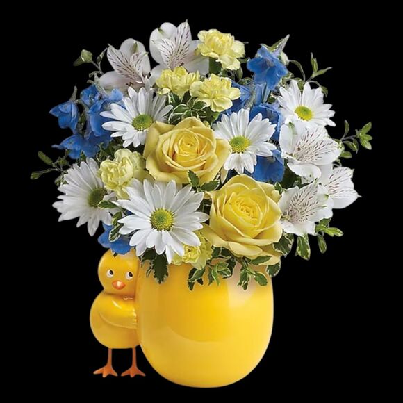 Teleflora Ceramic Cracked Egg And Baby Chicken Planter Vase Yellow Chick Hugging - Picture 2 of 14